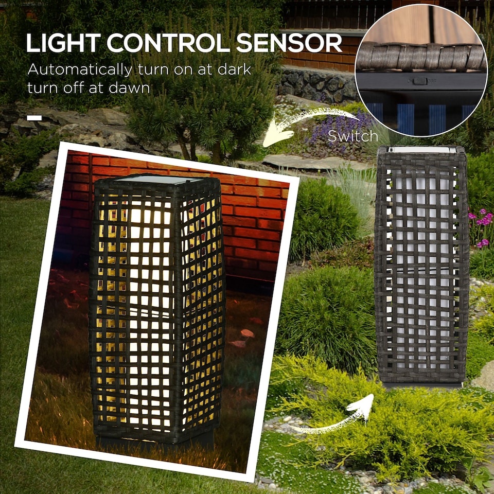 image 1 of Outsunny Outdoor Rattan Solar Lantern wtih Auto On/Off Solar Powered LED Lights
