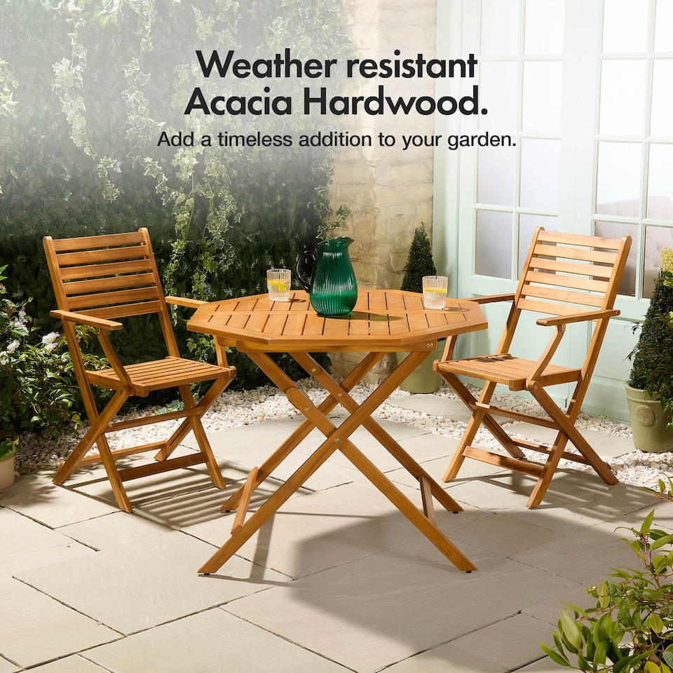 image 1 of Vonhaus Cannes Acacia Hardwood Folding Wooden Garden Chairs Set of 2