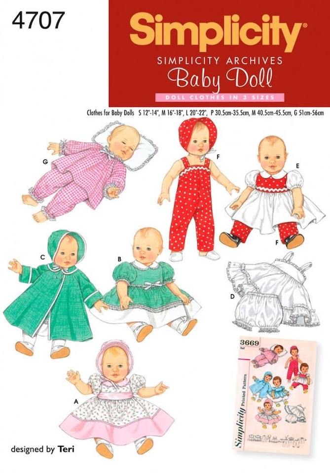 image 1 of Simplicity 4707 Paper Sewing Pattern – Doll Clothes, Sizes S–M–L, Intermediate