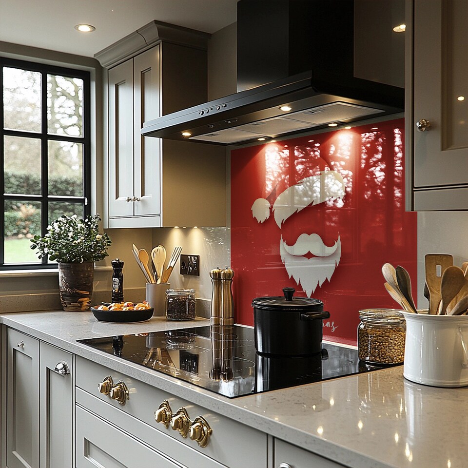 image 1 of Santa Claus Hat And Beard Dining Splash Back | White