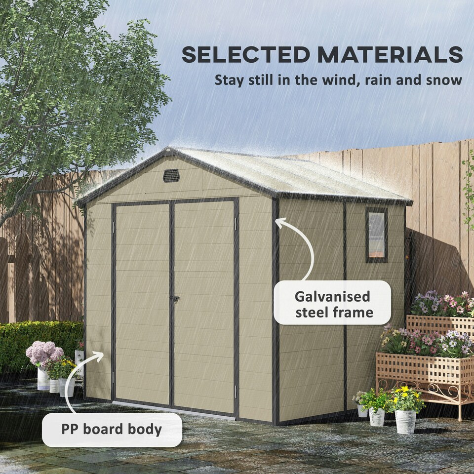 image 1 of Outsunny 8x6ft Garden Shed w/ Foundation Kit and Vents, Cream White Cream