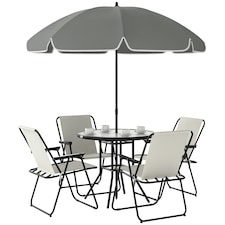 Outsunny 6 Pieces Garden Furniture Set with Parasol, Folding Chairs, Cream 