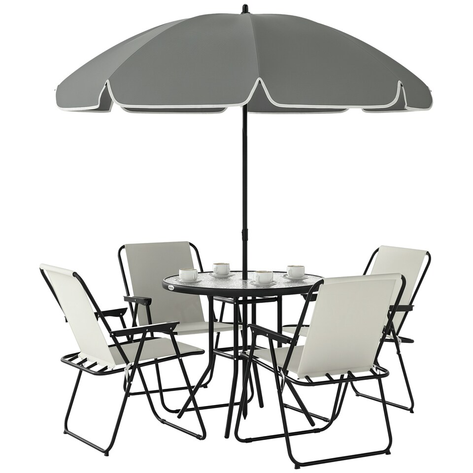 image 1 of Outsunny 6 Pieces Garden Furniture Set with Parasol, Folding Chairs, Cream