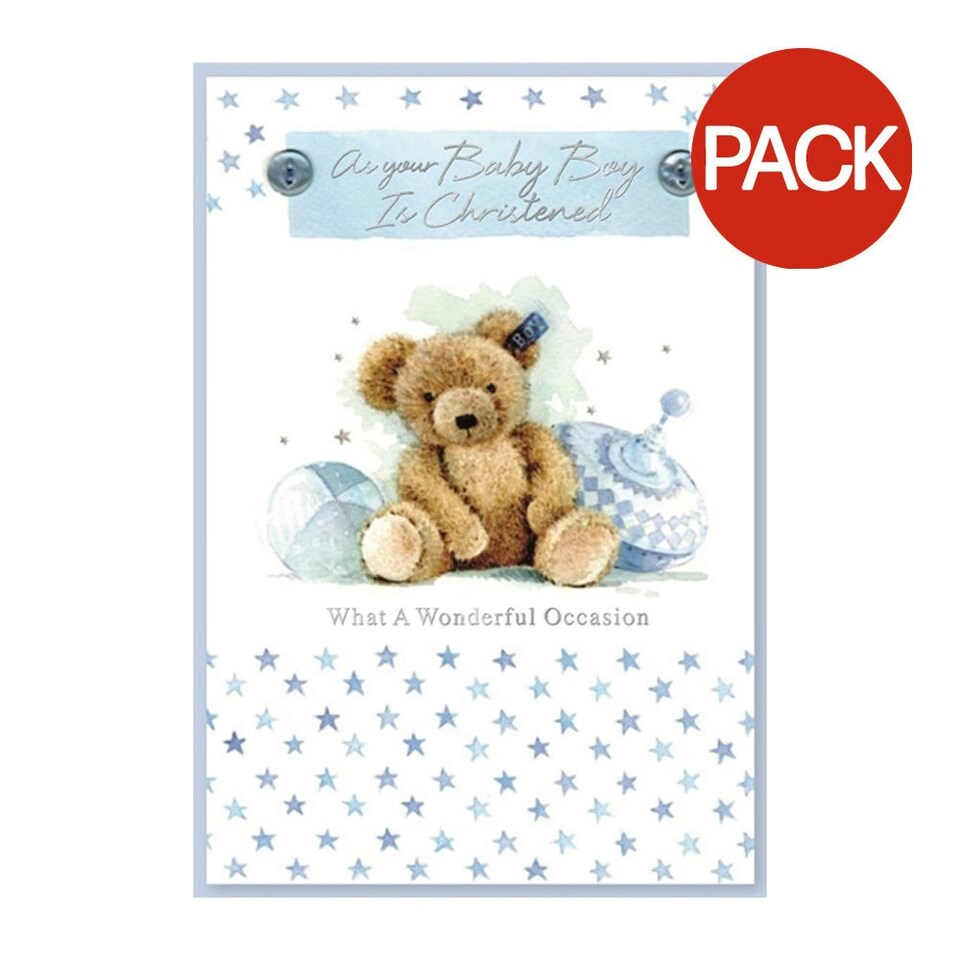 image 1 of Simon Elvin As Your Baby Boy Is Christened Greetings Card (Pack of 6) - White/Blue - One Size Blue | One Size