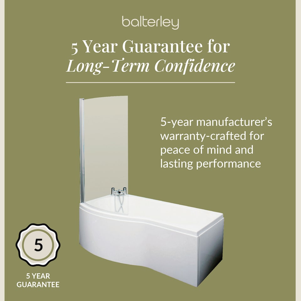 image 1 of 1700 mm Left Hand B Shape Shower Bath with Screen & Front Panel White | White | White | 1695 x 900 x 415mm