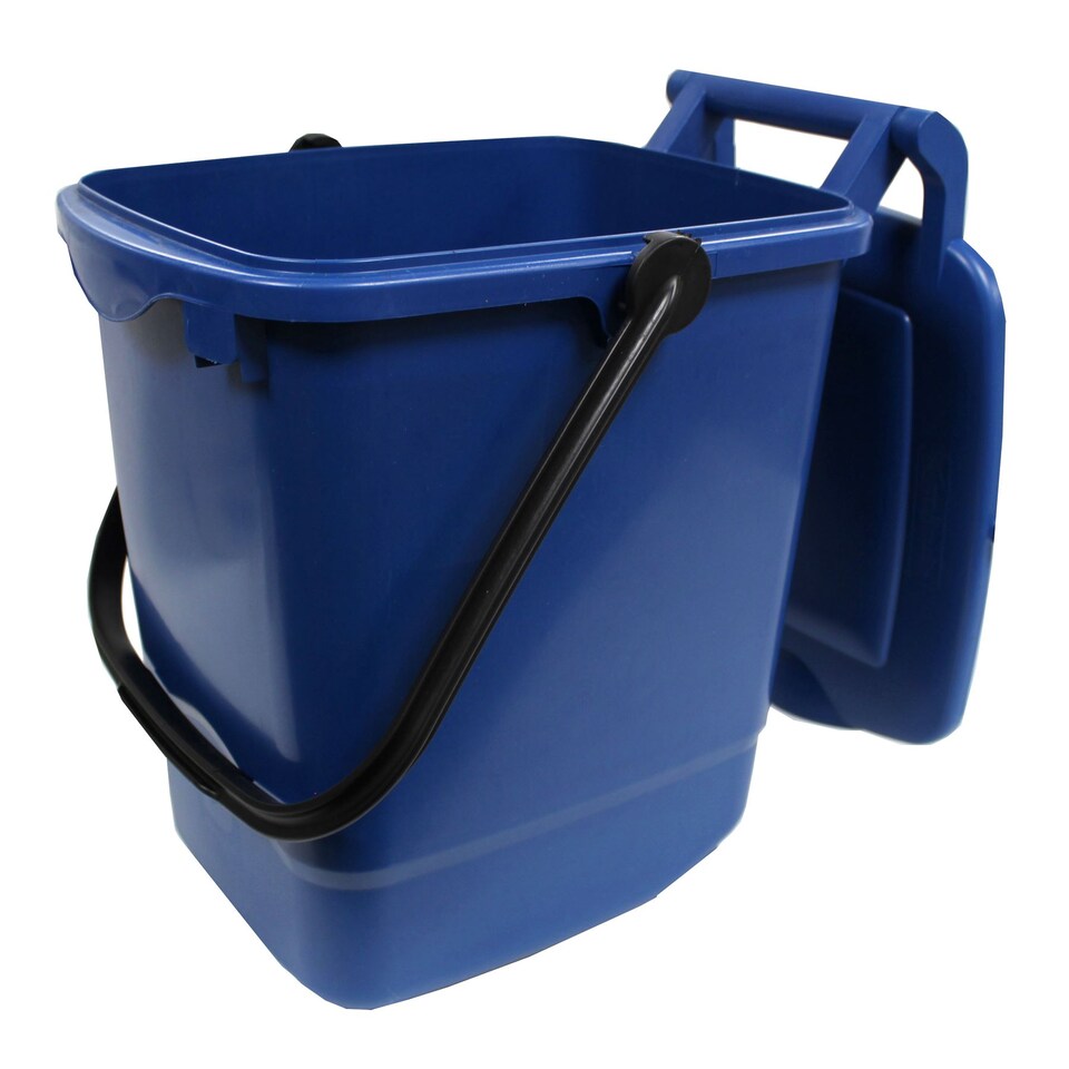 image 1 of Large Compost Caddy - Blue - for Food Waste Recycling (23 Litre) - 23L Plastic Composting Kerbside Bin with Composting Guide