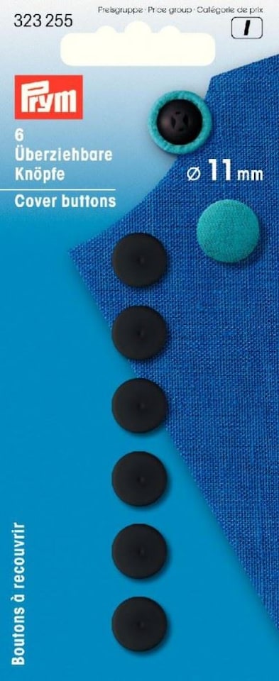 Prym Black Plastic Cover Buttons for Dressmaking - 11mm - per pack of 6
