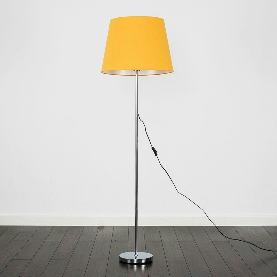image 1 of ValueLights Modern Polished Chrome Metal Standard Floor Lamp With Mustard Shade Yellow