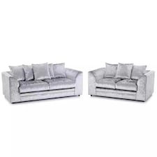 CHICAGO 3+2  CRUSHED VELVET SOFA SET SUITE IN SILVER