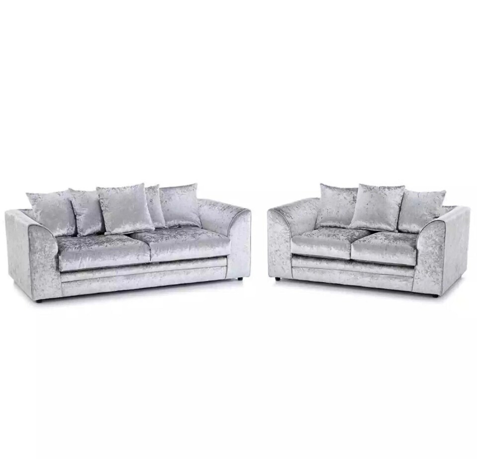 image 1 of CHICAGO 3+2  CRUSHED VELVET SOFA SET SUITE IN SILVER