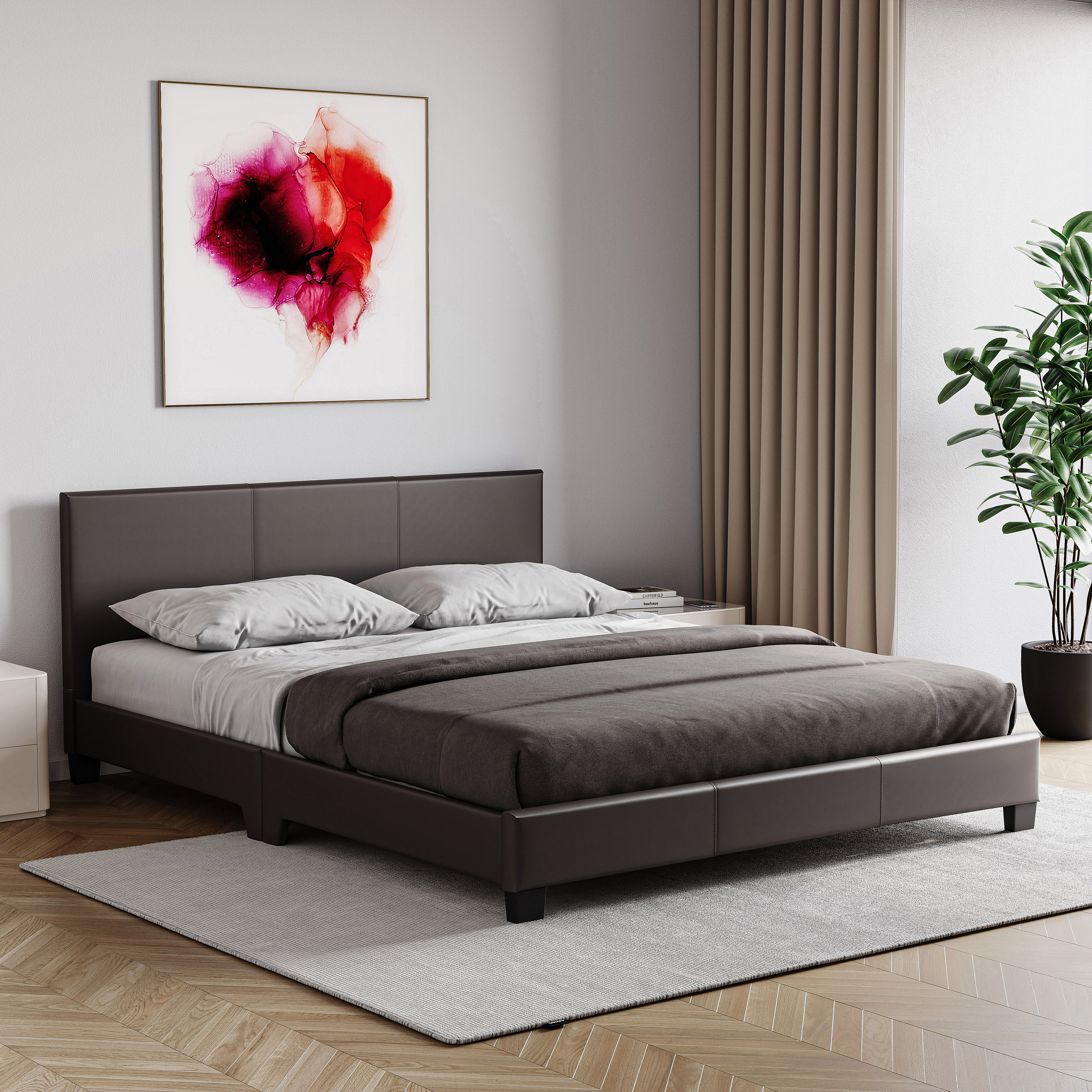 Vida Designs Lisbon 4ft6 Double Bed Faux Leather, Brown, 135 x 190cm