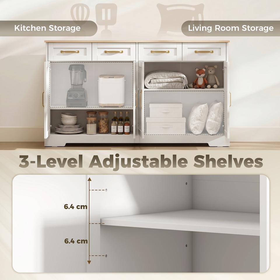 image 1 of HOMCOM Sideboard with 4 Drawers, 4 Doors and 2 Adjustable Shelves, White