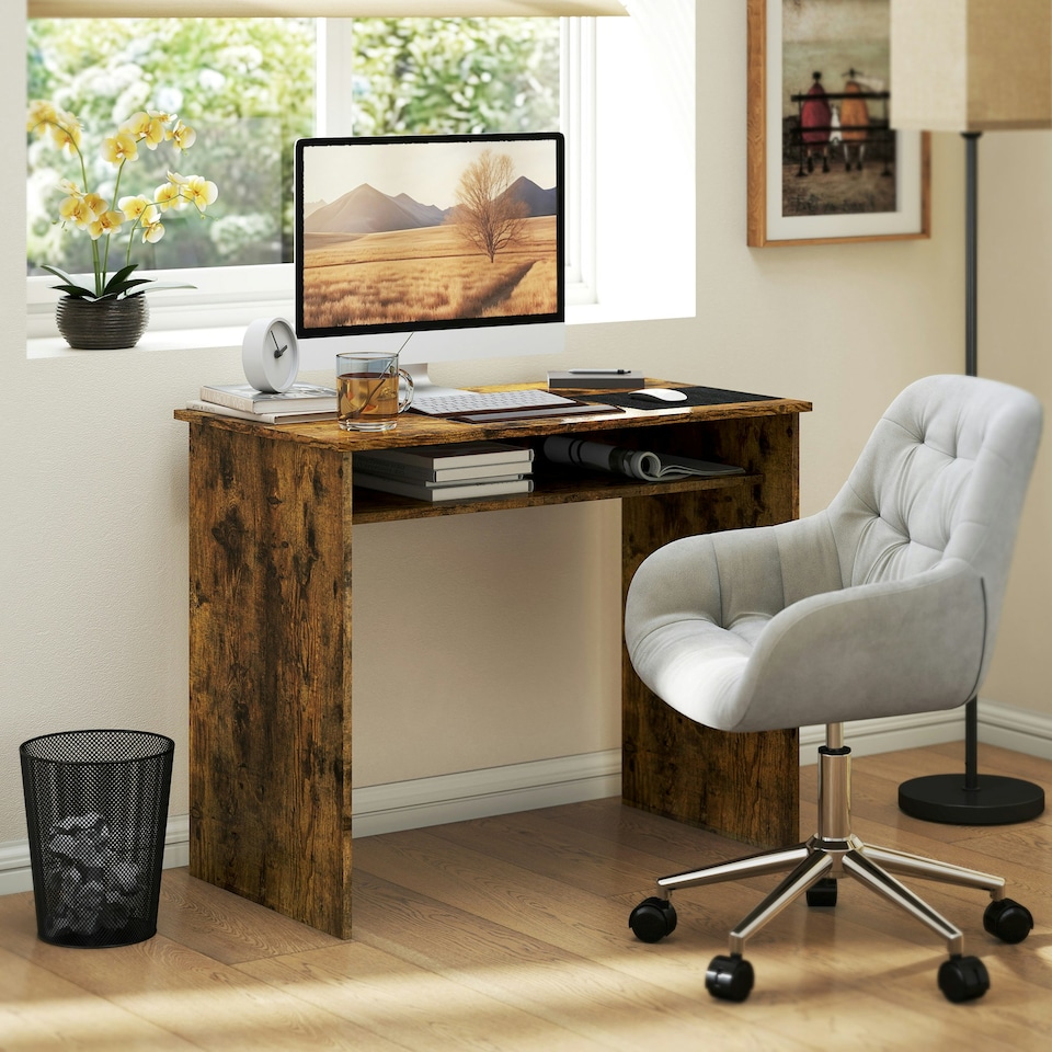 image 1 of HOMCOM Computer Desk Writing Table Study Workstation Storage Grey