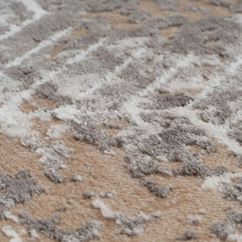 image 1 of KUKOON Greige Distressed Abstract Geometric Motif Runner Rug 60cm x 240cm | Cream