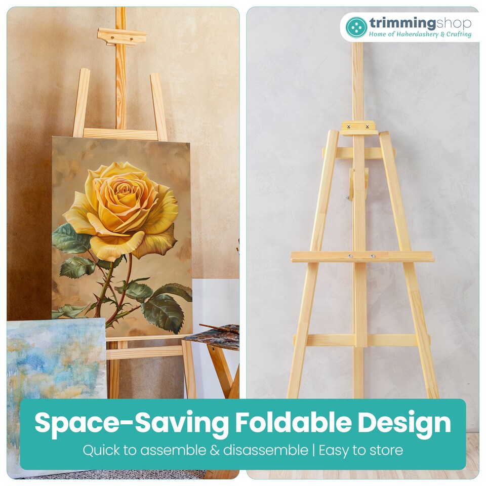 image 1 of 1.7m Adjustable A-Frame Studio Easel, Natural Pine Wood Folding Stand