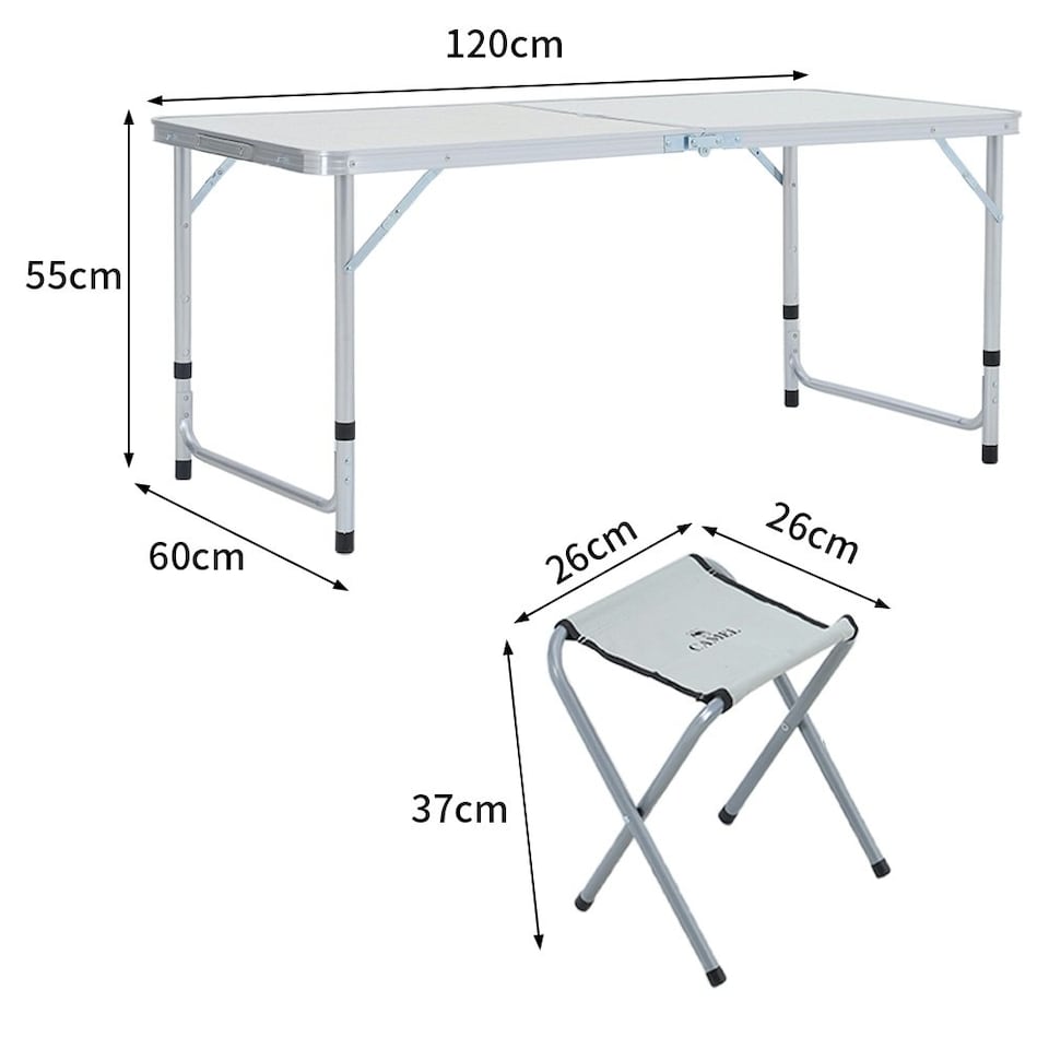 image 1 of Living and Home Folding Picnic Table Set with 4 Stools - White White
