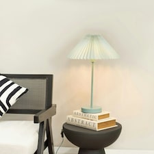ValueLights Akira Blue Pleated Shade Side Table Lamp