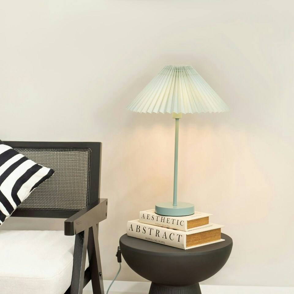 image 1 of ValueLights Akira Blue Pleated Shade Side Table Lamp