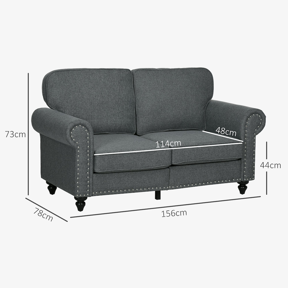 image 1 of HOMCOM 2 Seater Sofa for Living Room, with Nailhead Trim, Charcoal Grey