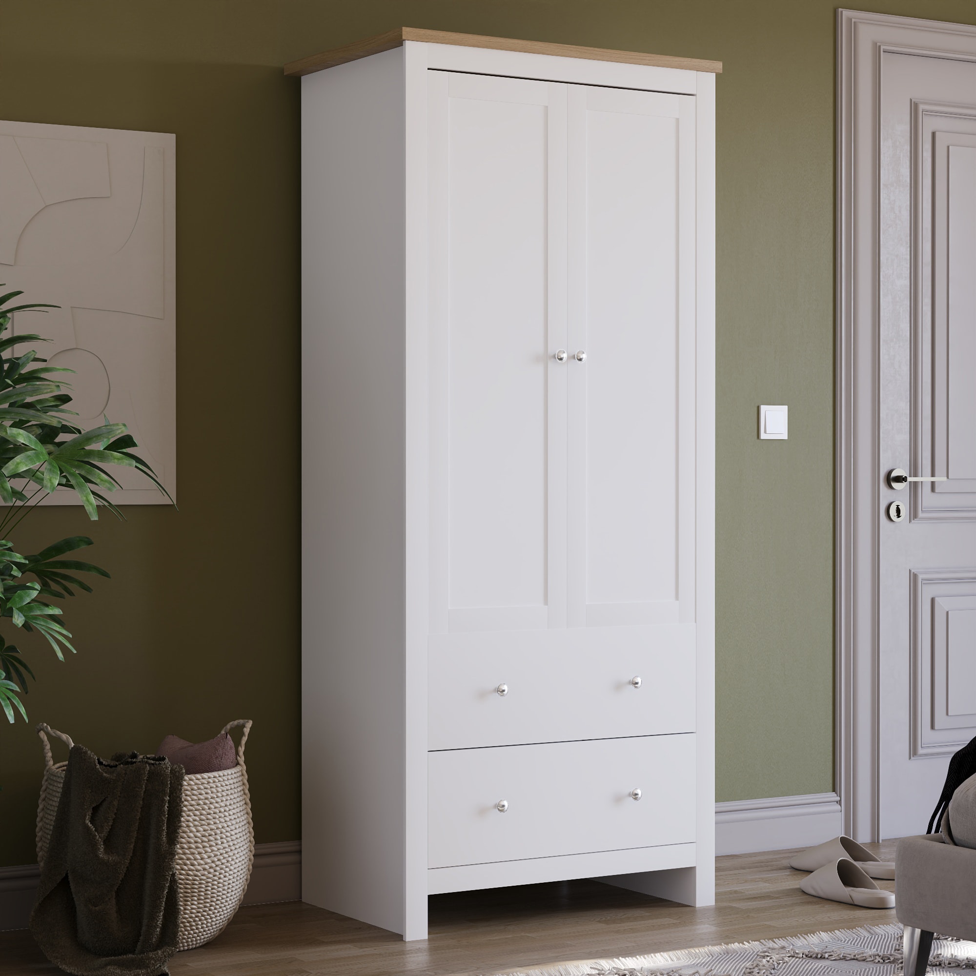 Vida Designs Arlington 2 Door 2 Drawer Wardrobe With Shelf & Clothes Rail, White & Oak