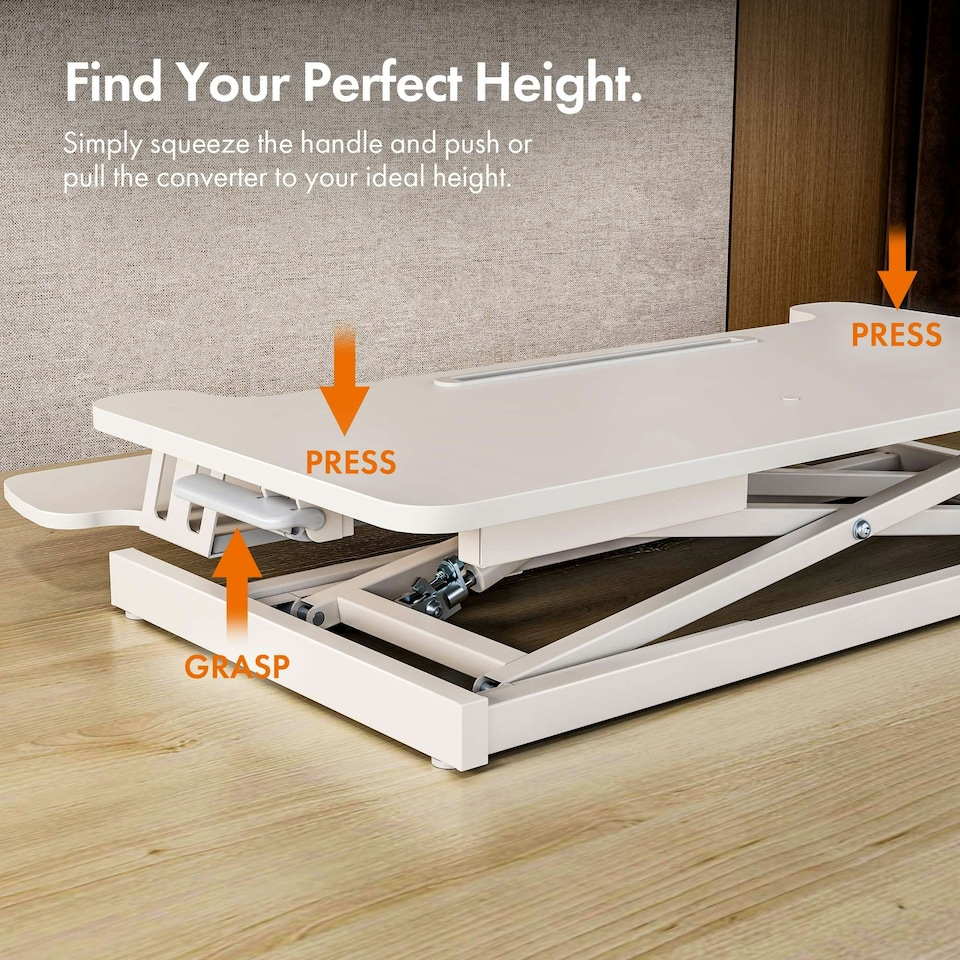 image 1 of VonHaus Height Adjustable White Standing Desk Converter, 80cm Length | White