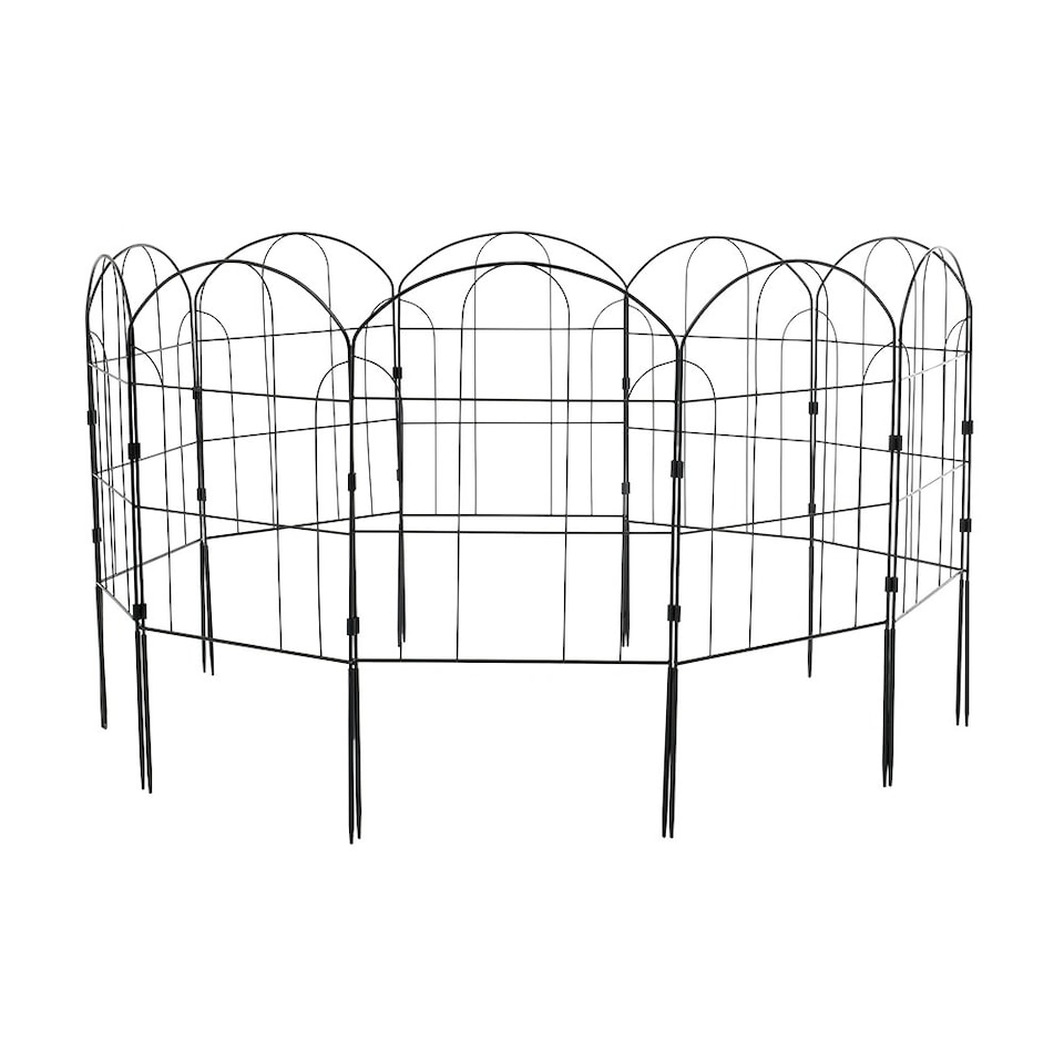 image 1 of Living and Home 10-Pcs Arched Top Iron Garden Fence Black