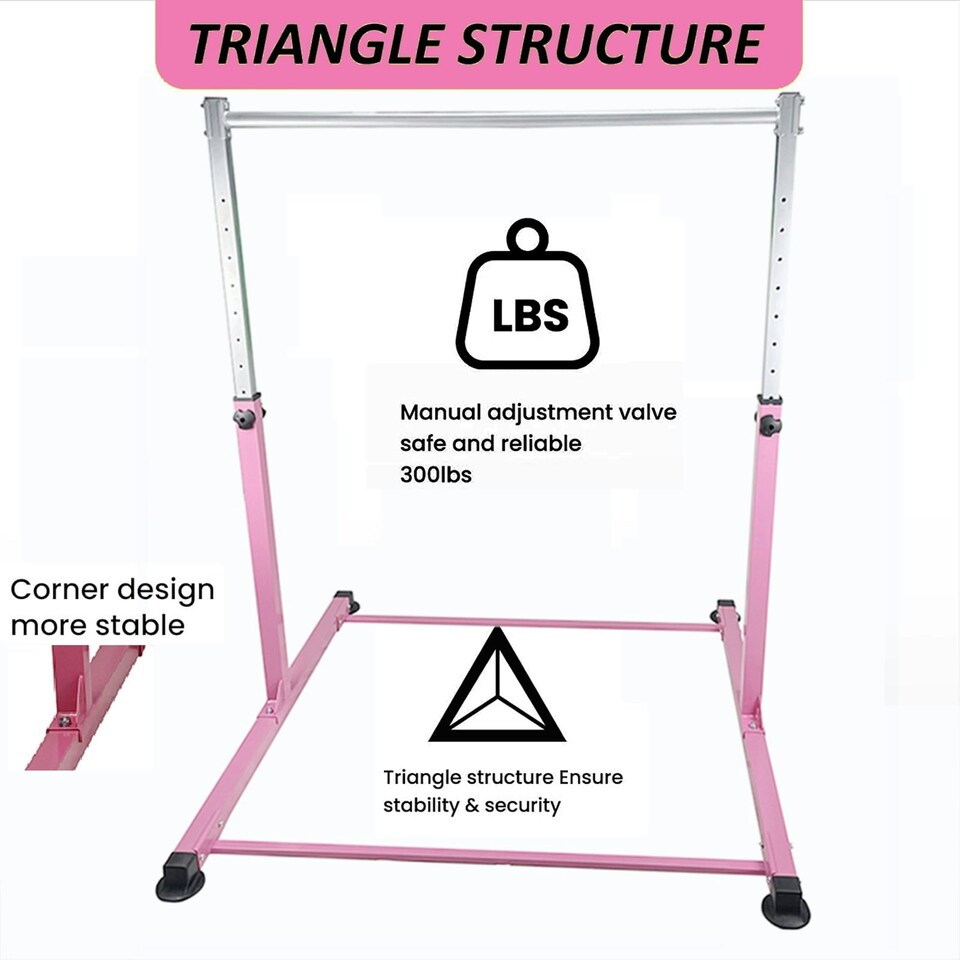 image 1 of Gymnastics Horizontal Kip Bar Home Gym Adjustable Height For Children Kids Pink