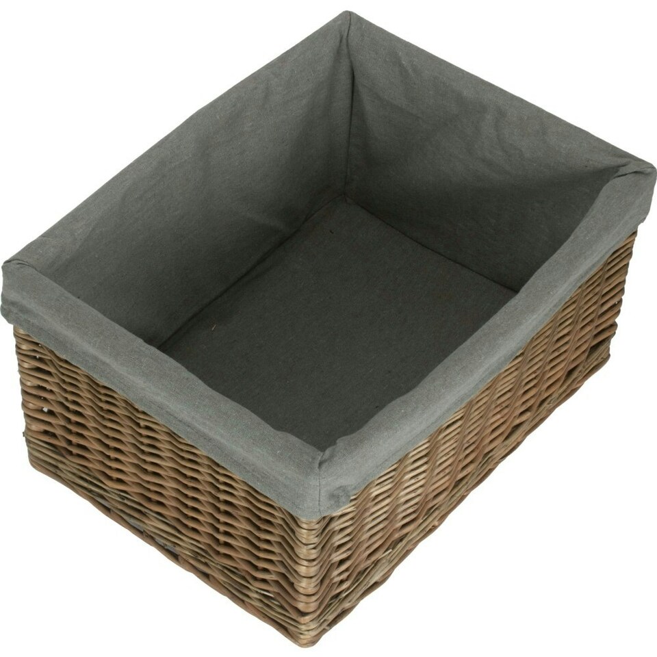 image 1 of Antique Wash Grey Cotton Grey Lined Willow Storage Baskets Set of 4 Grey