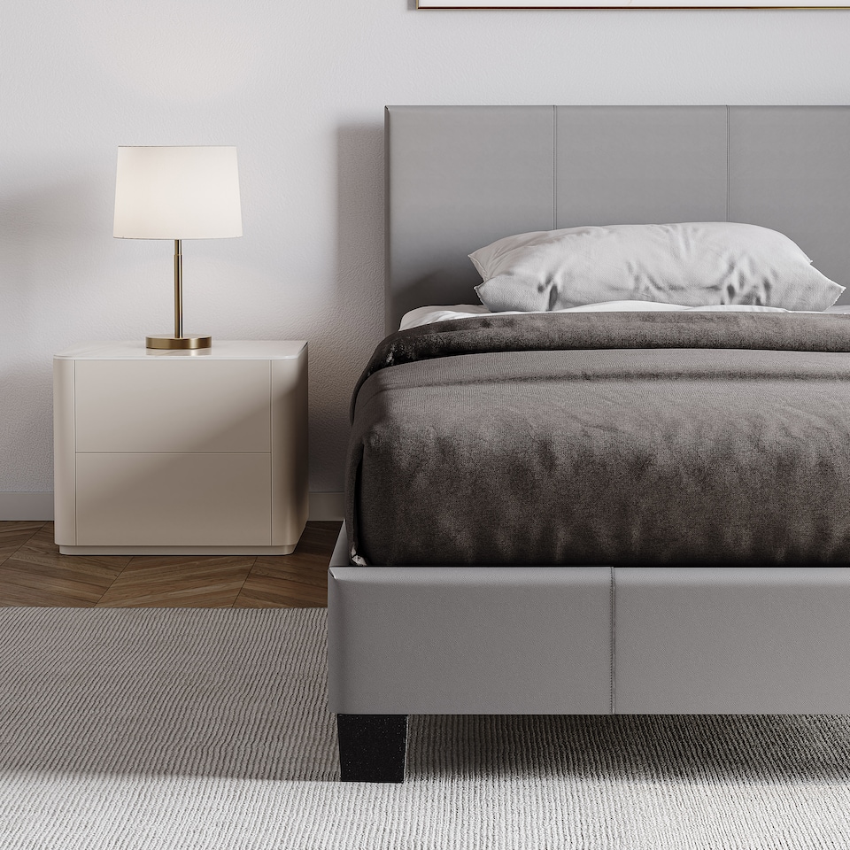 image 1 of Vida Designs Lisbon 3ft Single Bed Faux Leather, Grey, 90 x 190cm