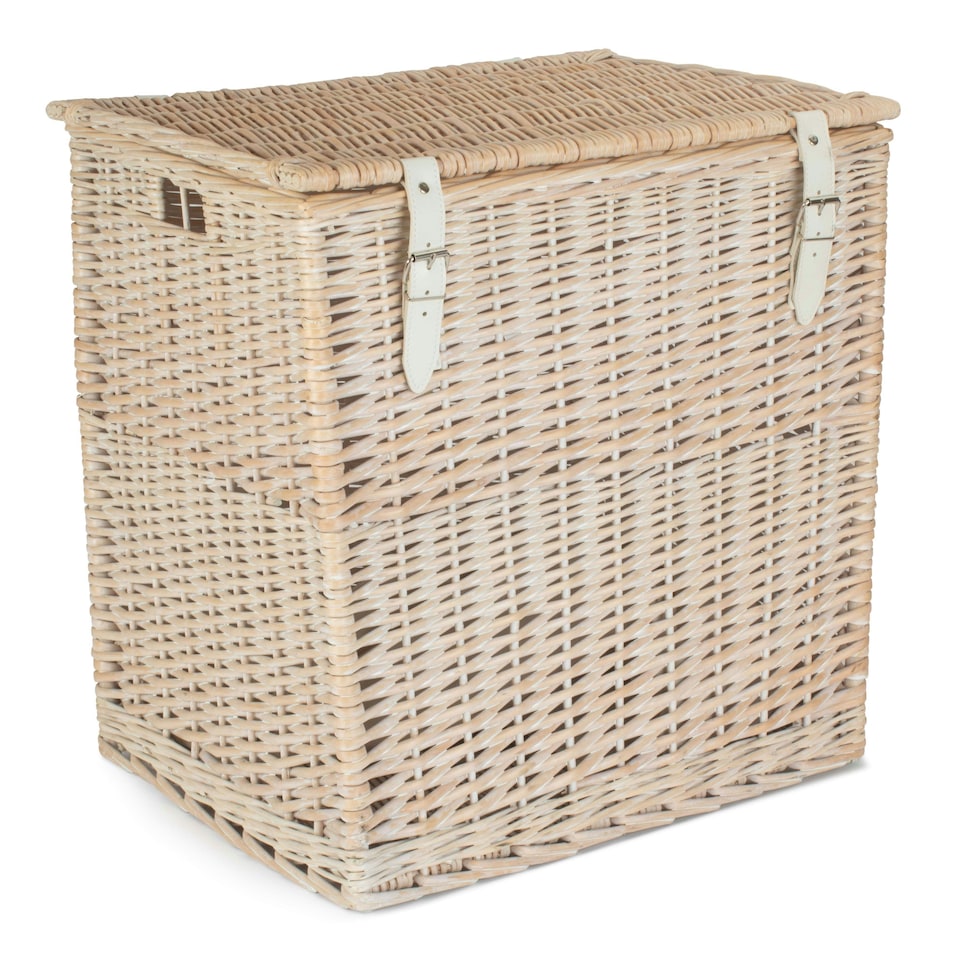 image 1 of Wicker Large White Wash Vintner Storage Picnic Basket | Brown | Brown | One Size