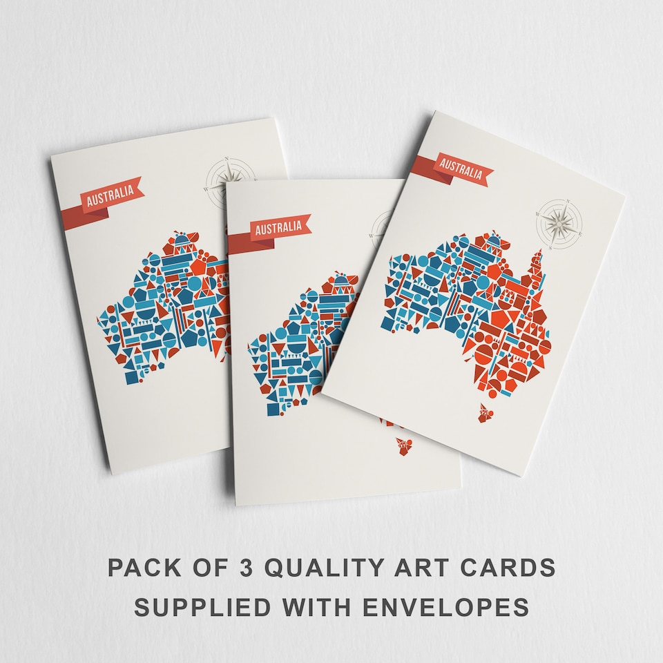 image 1 of Australia Geometric Map Greeting Card Modern Travel Set of 3 Blank Inside