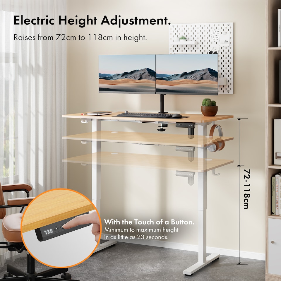 image 1 of Vonhaus Light Wood Maple Effect Electric Standing Desk 120x60cm