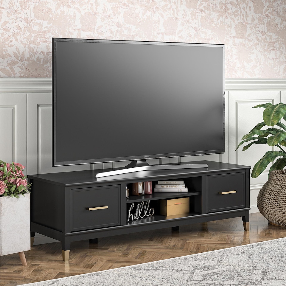 image 1 of Westerleigh TV-Stand with Doors in Black | Black | BLACK | One Size
