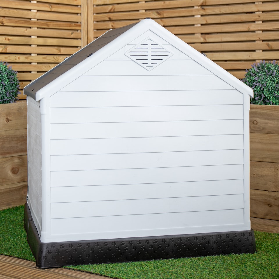 image 1 of 99 x 92cm Samuel Alexander Large Outdoor Plastic Dog House with Raised Bed | Grey | Grey