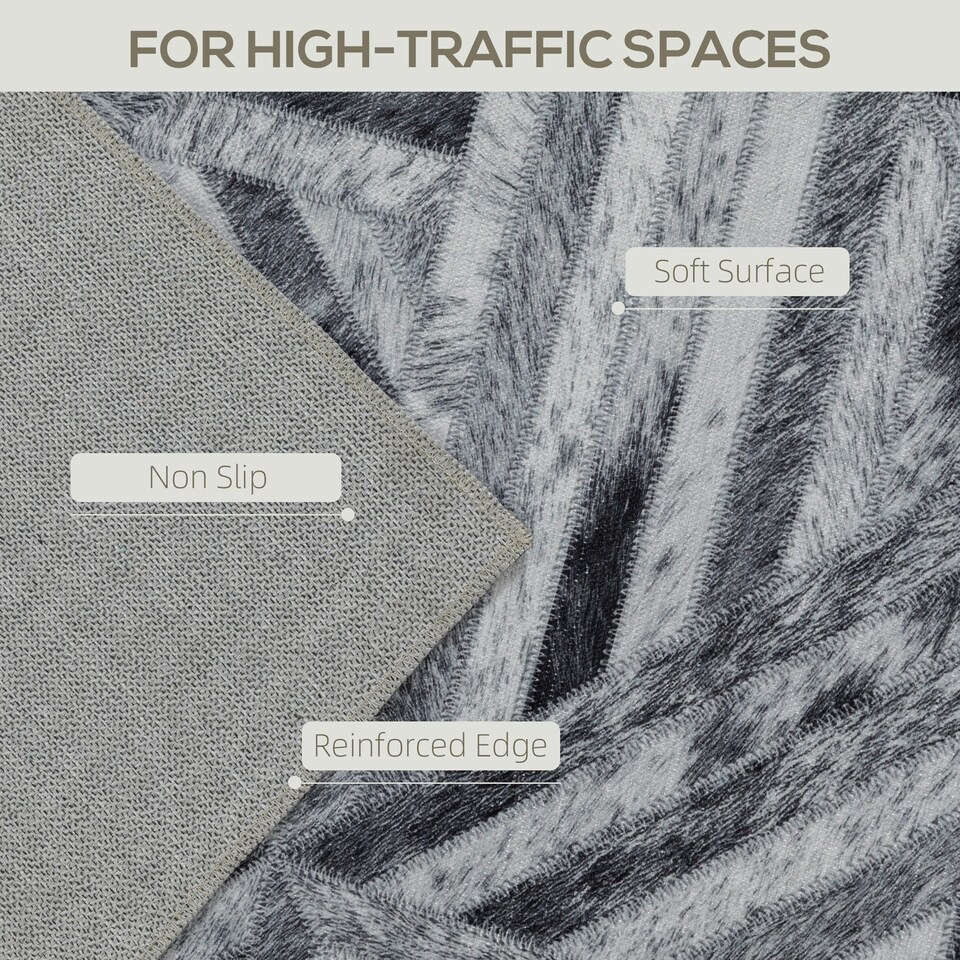 image 1 of HOMCOM Non-Slip Washable Rug, Chenille Floor Carpet for Living Room, Black Black | Cream, Dark Grey | 230 x 160 cm