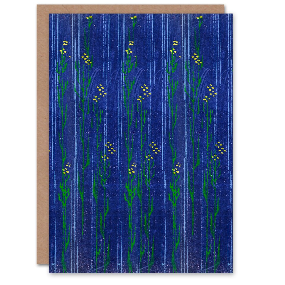 image 1 of Furuya Korin Art Card Vintage Japanese Blue Floral Pattern