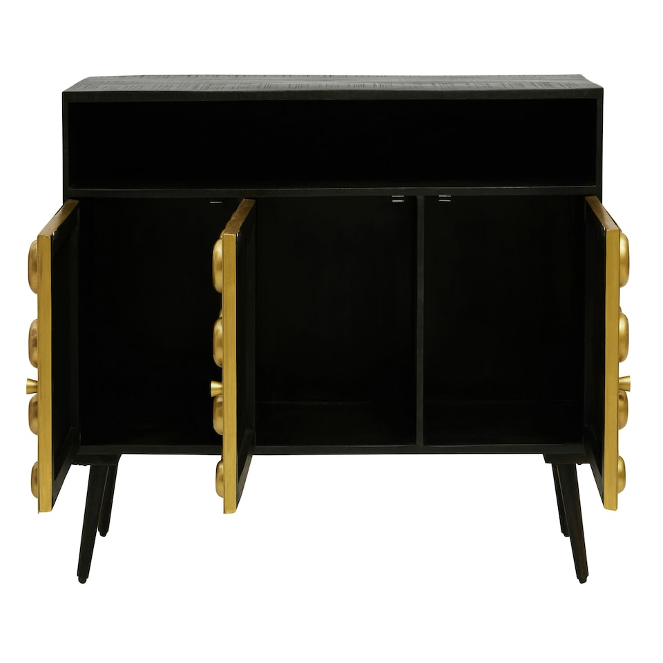 image 1 of Interiors by Premier Stylish Three-Drawer Mango Wooden Sideboard, Mid-Century Modern Side Board for Living Room Organization Gold