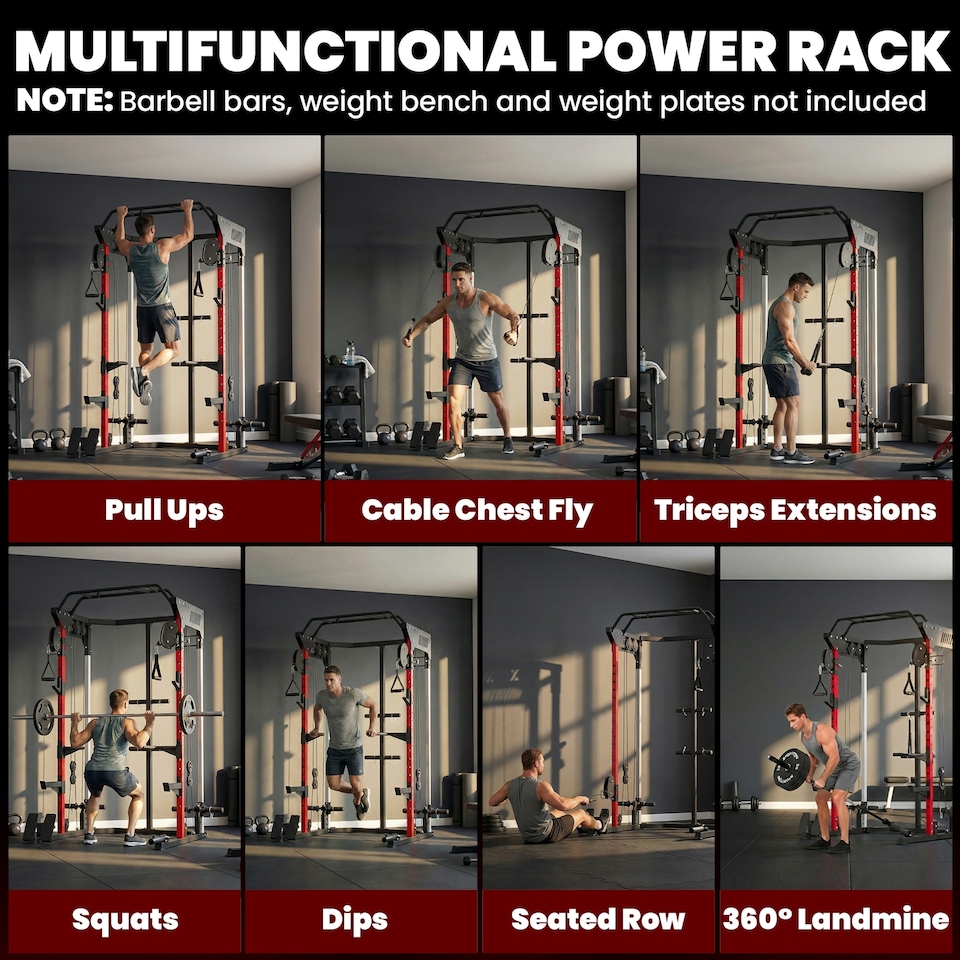 image 1 of SPORTNOW Power Cage Power Rack with Adjustable Cable Pulley System Landmine