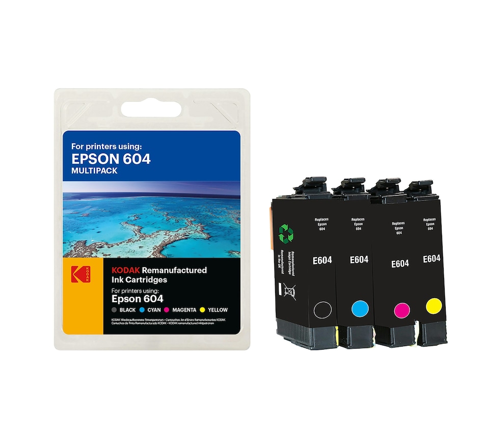 image 1 of Kodak Remanufactured Epson 604 Black, Cyan, Magenta, Yellow Multipack Ink Cartridges | Multi | 1