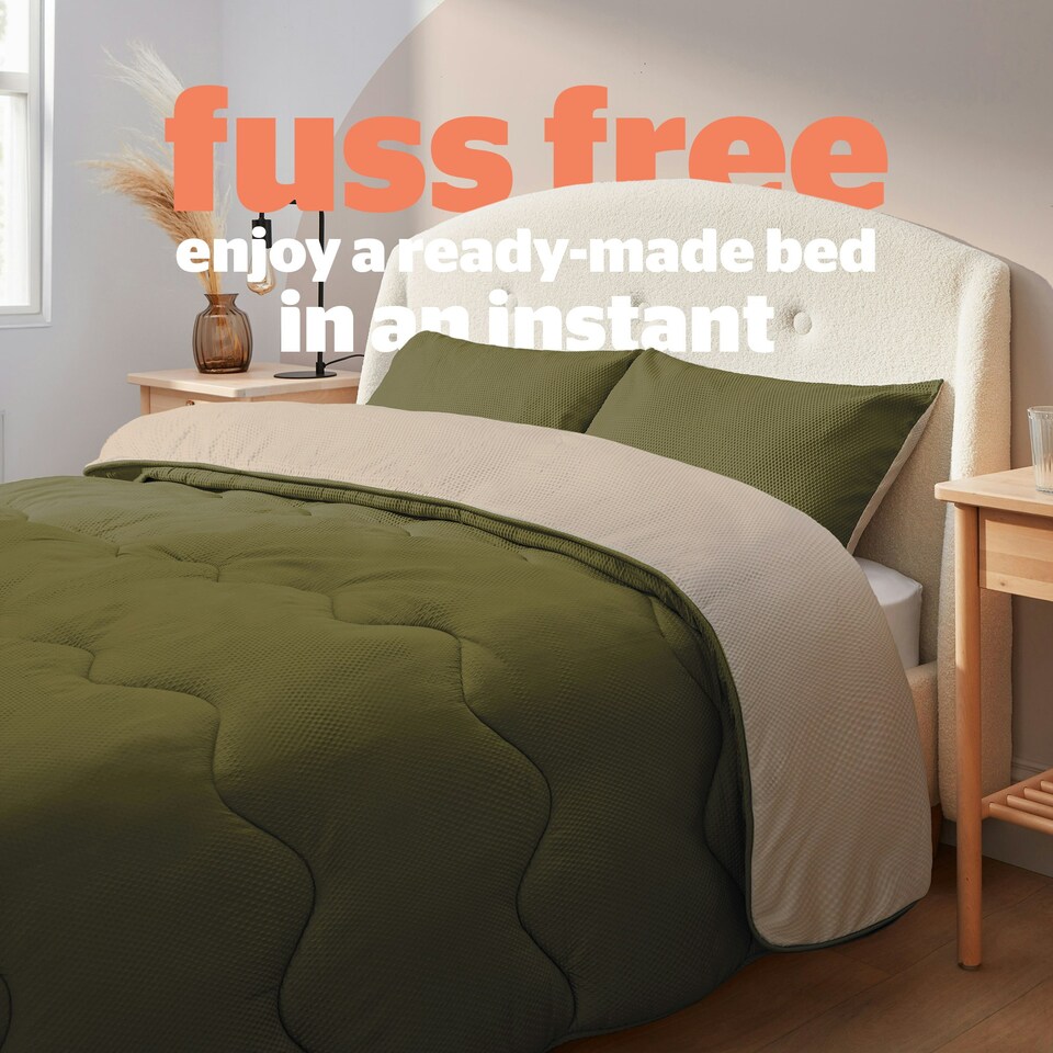 image 1 of Silentnight 10.5 Tog Seersucker Coverless Duvet and Pillowcase Set N/A | Olive/Natural | King