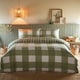 image 1 of Glenmore Check Brushed Cotton Striped Reversible Duvet Cover Set With Pillow Cases | Green | King