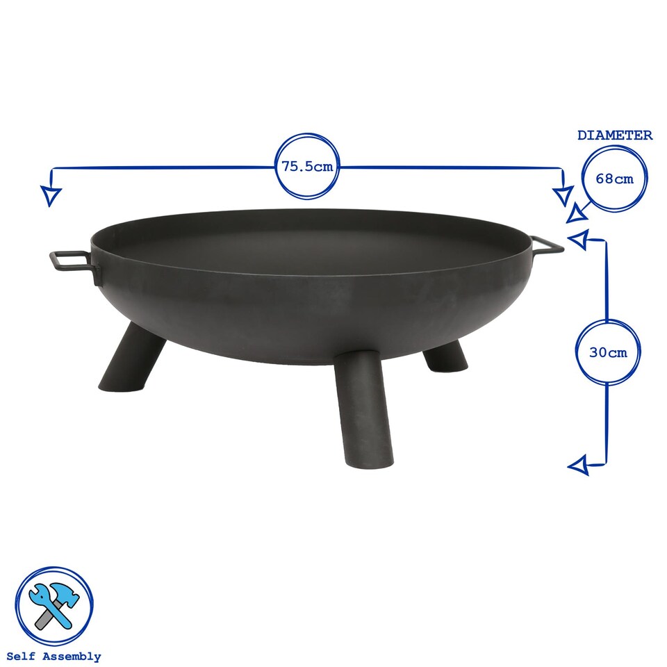 image 1 of Hammer & Tongs Round Iron Fire Pit - 68cm - Black