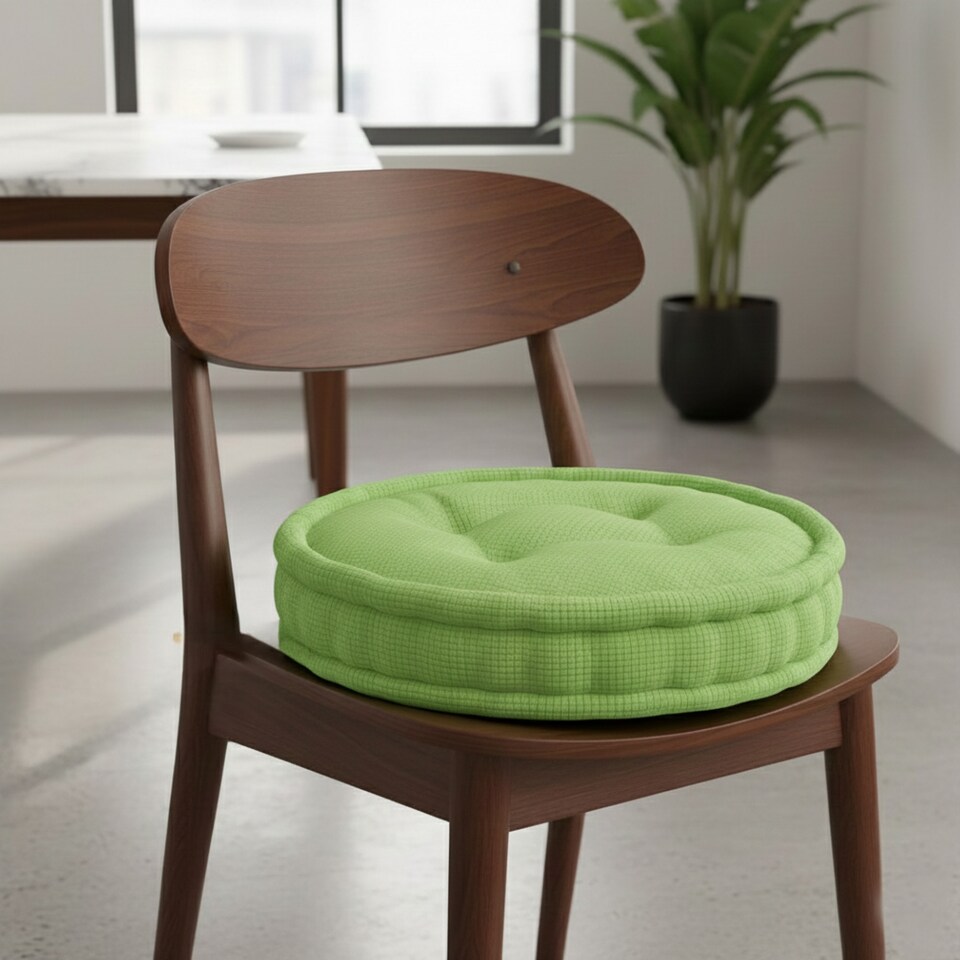 image 1 of Teddy Fabric Round Booster Cushion Soft Seat Riser Pad for Dining Chair | Green