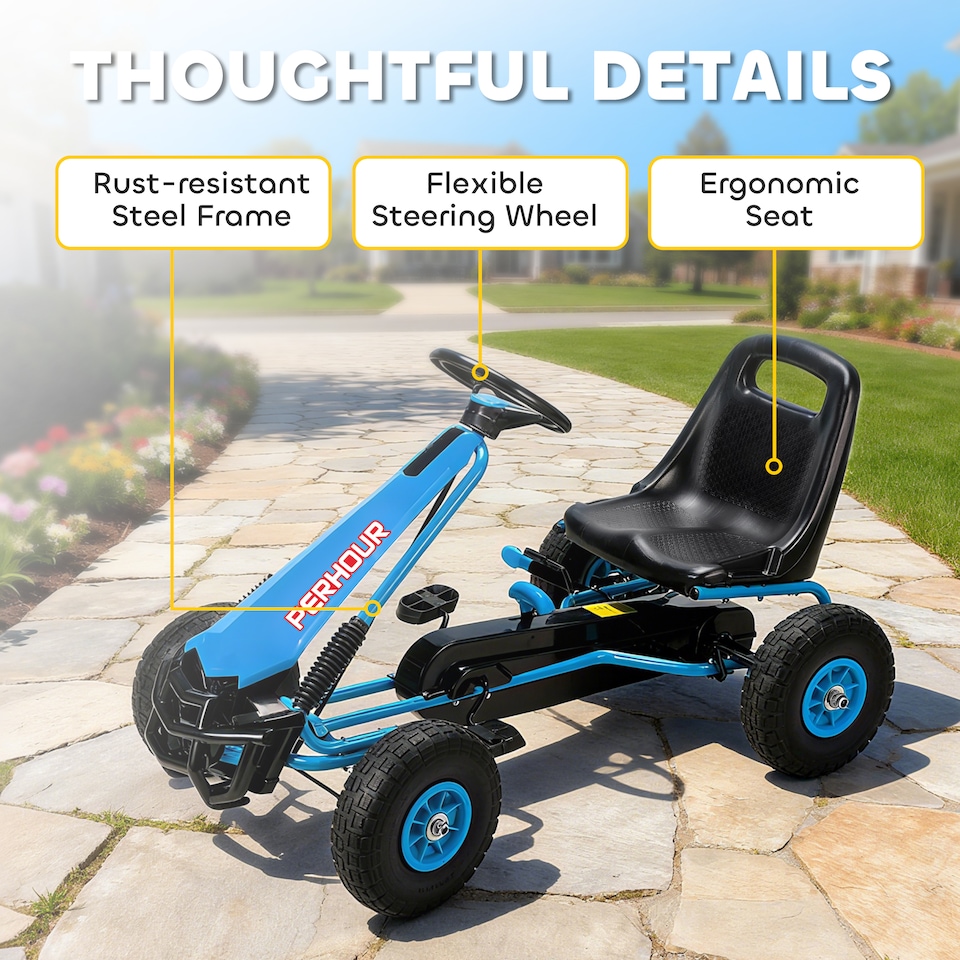 image 1 of AIYAPLAY Kids Pedal Go Kart with Adjustable Seat, EVA Tyres, Blue