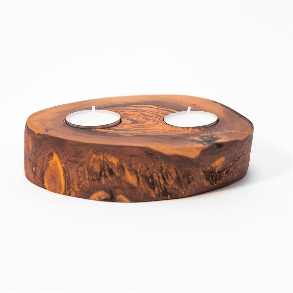 image 1 of Verano Spanish Ceramics Olive Wood Rustic Tea Light Holder - 14cm | Brown | 14cm