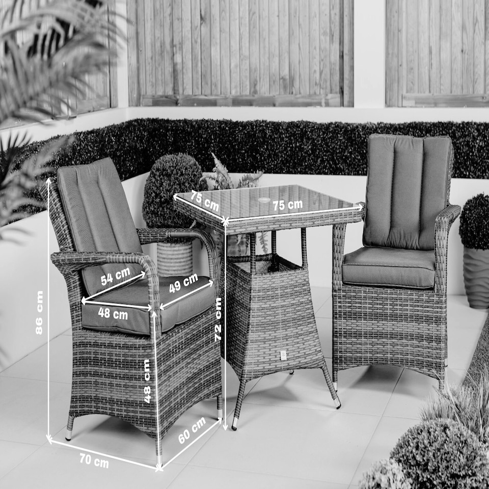 image 1 of Arizona Square Rattan Garden Bistro Table and Chairs Set 2 Seater | Grey | Grey