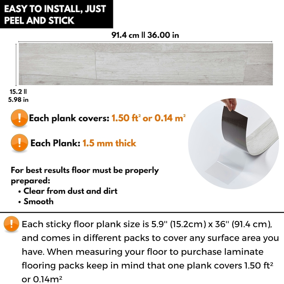 image 1 of NOVECRAFTO Self Adhesive Vinyl Floor Plank – Peel & Stick 36x5.98 in – Light Grey Ash Breeze – Wood Effect – Waterproof DIY Flooring – Easy to Install Grey | 5 sqm