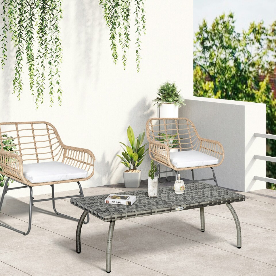 image 1 of Outsunny 90 cm Patio Rattan Coffee Table Outdoor Wicker Side Table Furniture