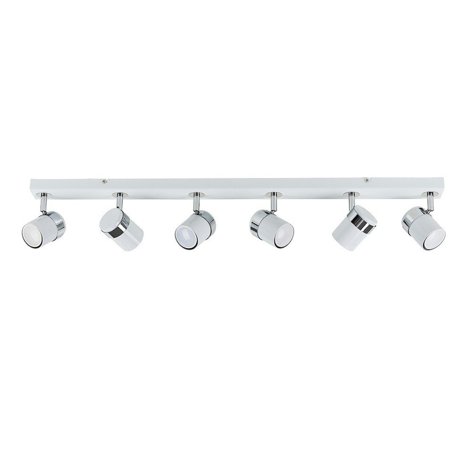 image 1 of ValueLights Rosie 6 Way Gloss White Chrome Straight Bar Ceiling Spotlight Fitting