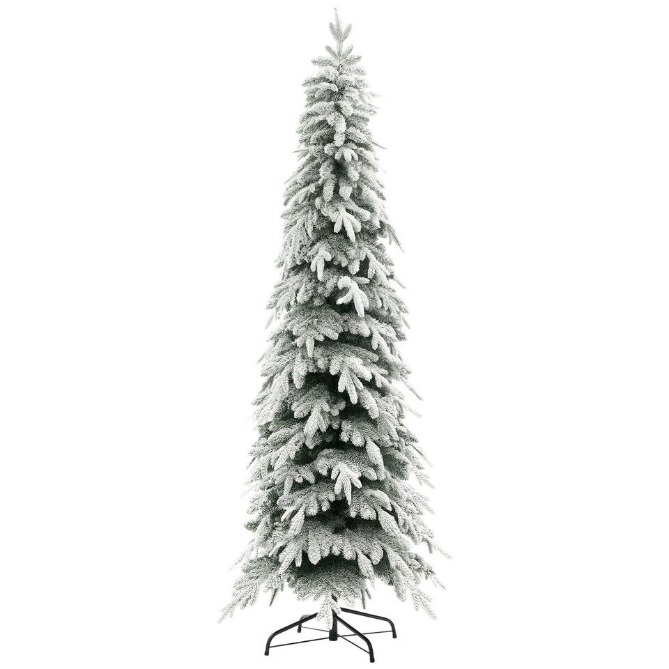 image 1 of HOMCOM 7ft Flocked Pencil Christmas Tree with Auto Open, Steel Base